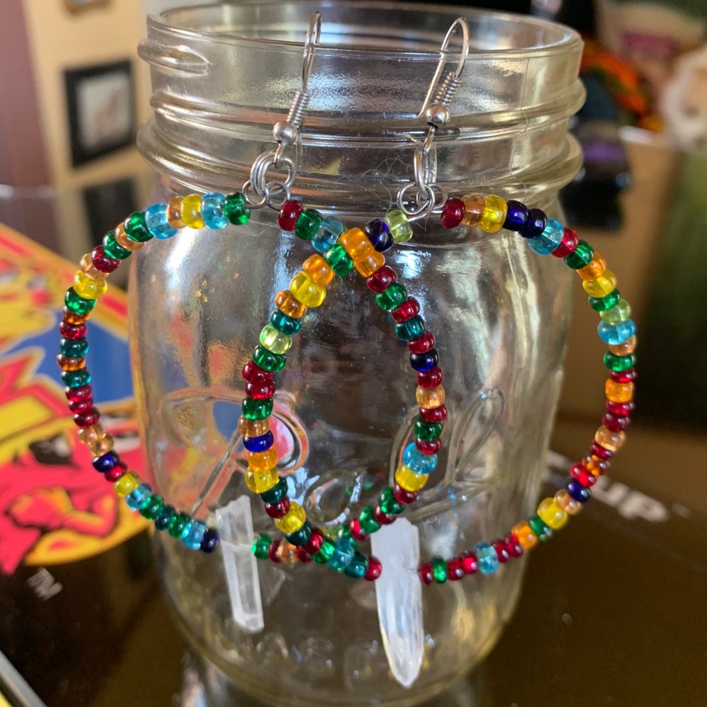 Rainbow Crystal hoop earrings!